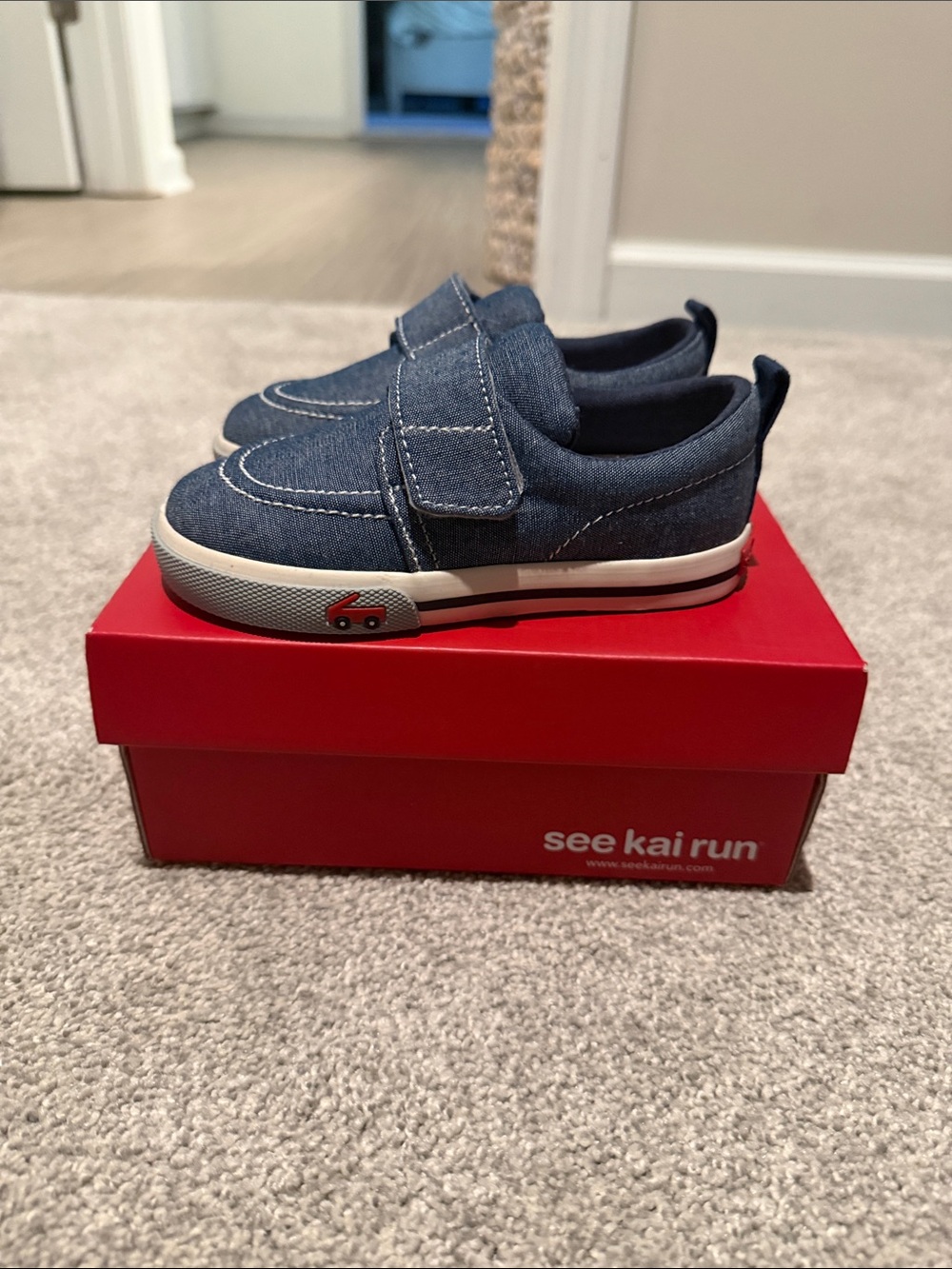 See Kai Run Navy Denim Velcro Toddler Sneakers